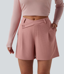 Asymmetric Mid Rise Waffle Work Baggy Shorts 5'' with Pockets