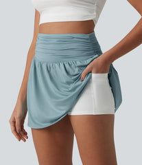 High Waisted 2-in-1 Micro Mini Casual Skirt with Pockets