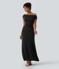 Ribbed Cowl Neck Sleeveless Maxi Casual Dress