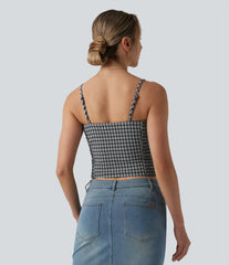 Gingham Ruched Cropped Workout Tank Top