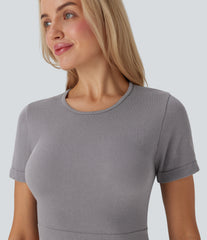 OneForm Seamless Flow Round Neck Short Sleeve Cropped Lounge Top