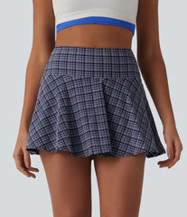 High Waisted 2-in-1 Plaid Quick Dry Flare Mini Tennis Skirt with Pockets