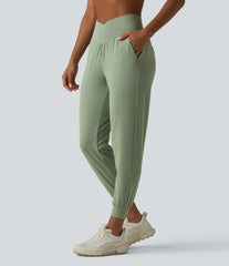 SoftlyZero™ High Waisted Crossover Tapered Yoga Joggers with Pockets-UPF50+