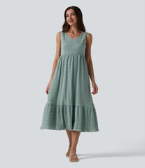V Neck Sleeveless Midi Casual Dress
