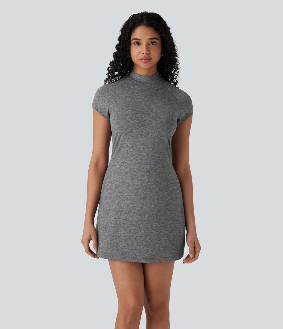 Stand Collar Cap Sleeve Slim Mini Casual Dress