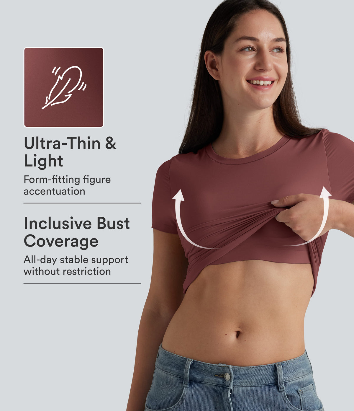 Scoop Neck Short Sleeve Built-in Bra Casual T-Shirt B-DD Cups