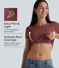 Scoop Neck Short Sleeve Built-in Bra Casual T-Shirt B-DD Cups