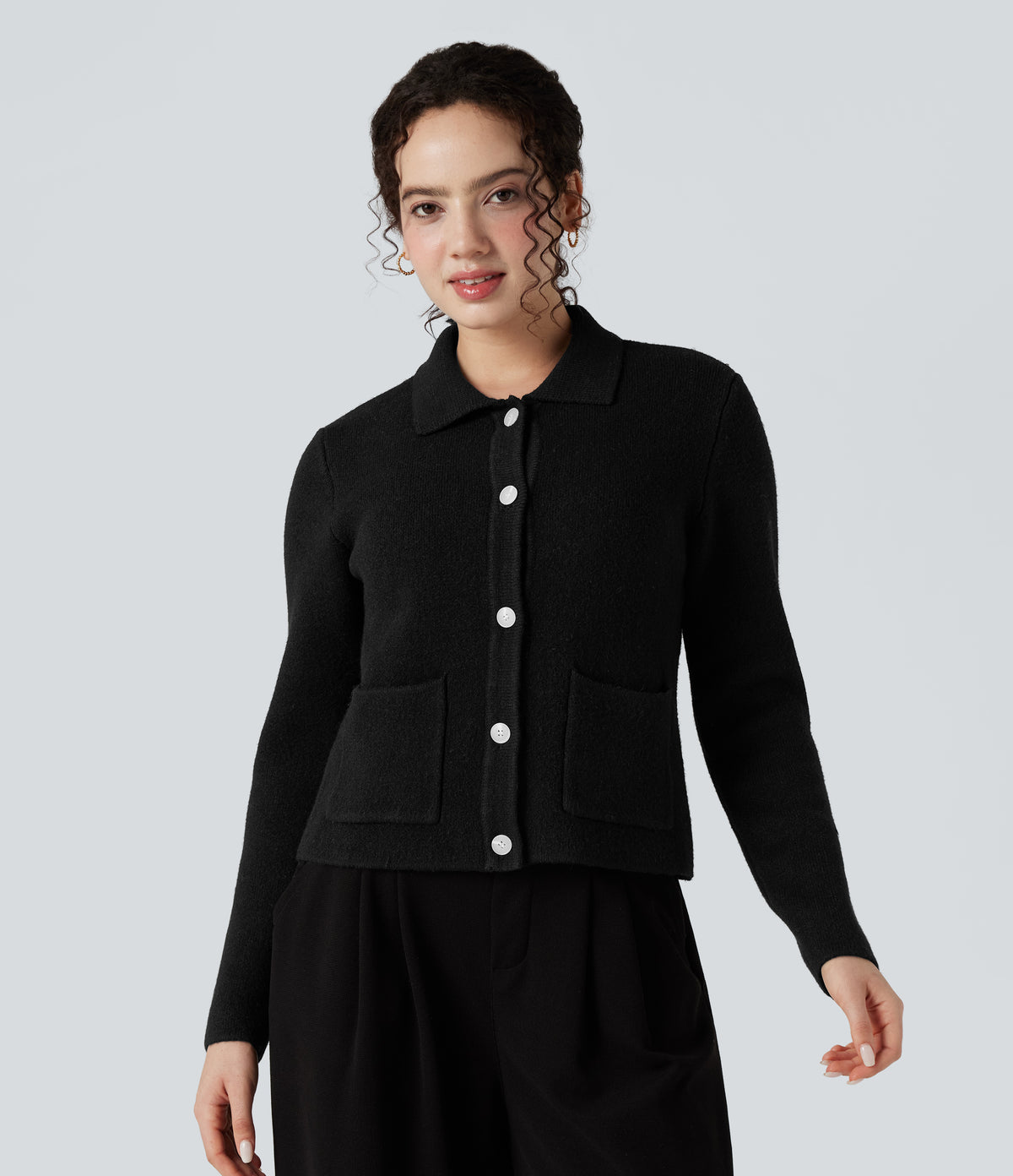 Polo Work Cardigan with Pockets