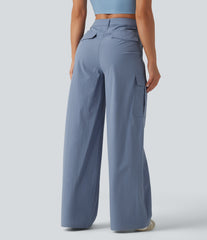 Asymmetric Mid Rise Wide Leg Casual Cargo Pants with Pockets