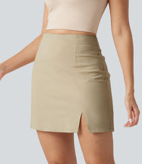 High Waisted Invisible Zipper Split 2-in-1 Casual Stretch Linen Skirt