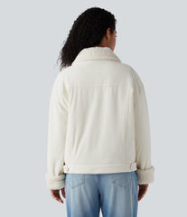 Long Sleeve Corduroy Casual Sherpa Jacket with Pockets
