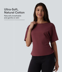 Boat Neck Short Sleeve Work Pima Cotton T-Shirt