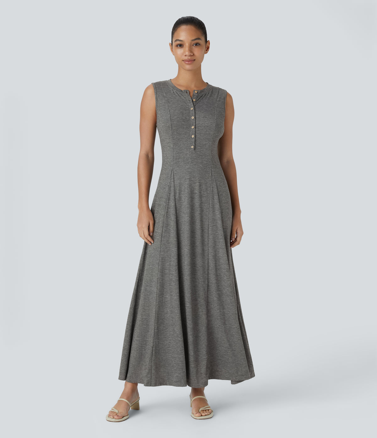 Round Neck Sleeveless Flare Maxi Casual Dress