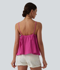 Lace Up Layered Ruffle Hem Cotton Tank Top