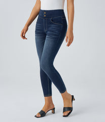 Halara Flex™ Curvy High Waisted Decorative Pockets Washed Casual 7/8 Jeans