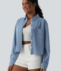 Halara Flex™ Denim Collar Long Sleeve Casual Shirt with Pocket