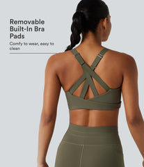 Medium Support Crisscross Back Adjustable Buckle Breathable Mesh Built-in Bra InstantCool Quick Dry Training Sports Bra-UPF50+