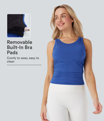 Round-Neck Racerback Ruched Built-in Bra InstantCool Yoga Tank Top