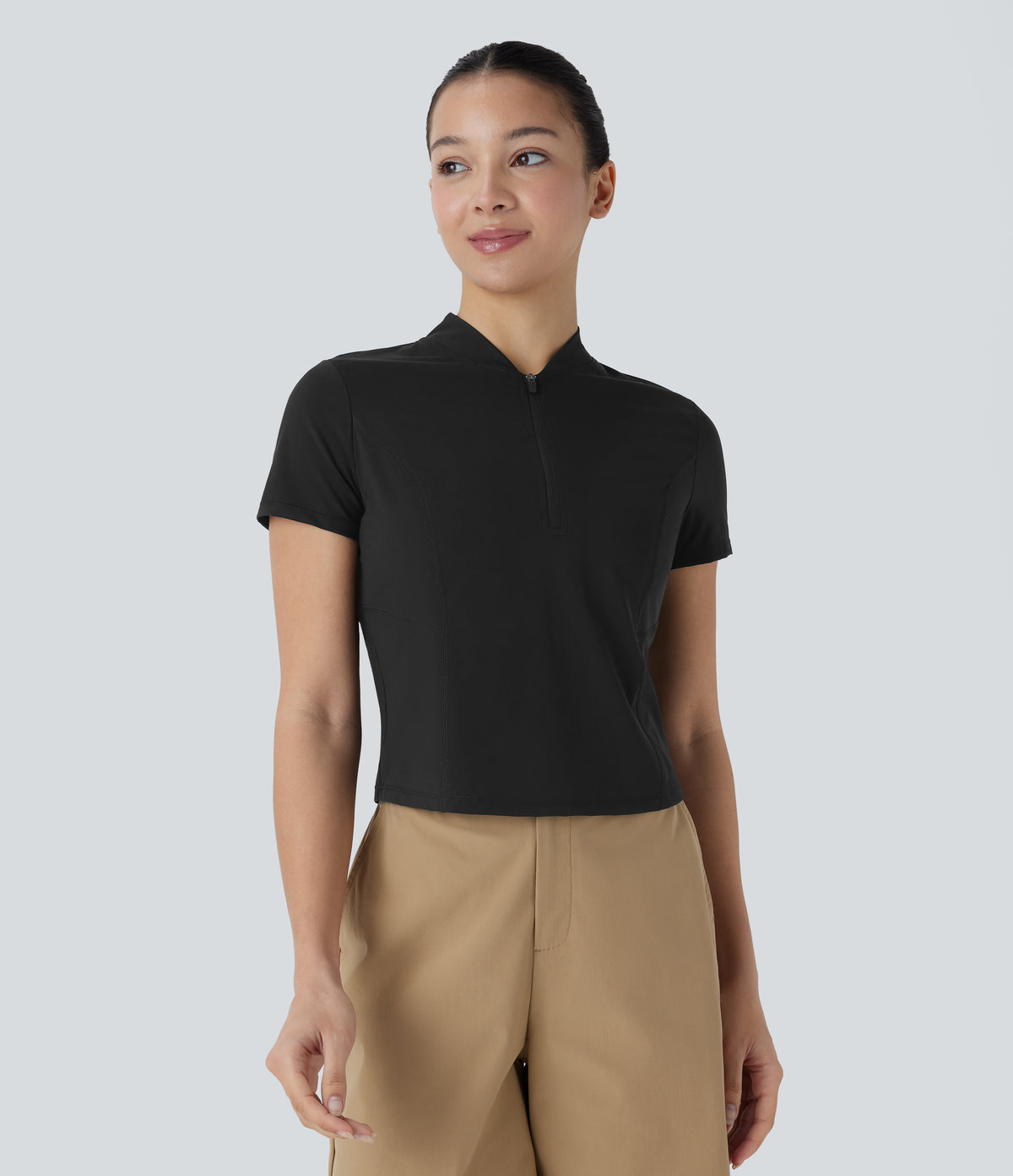 Stand Collar Half Zip Short Sleeve Cut Out InstantCool Quick Dry Golf Sports Top