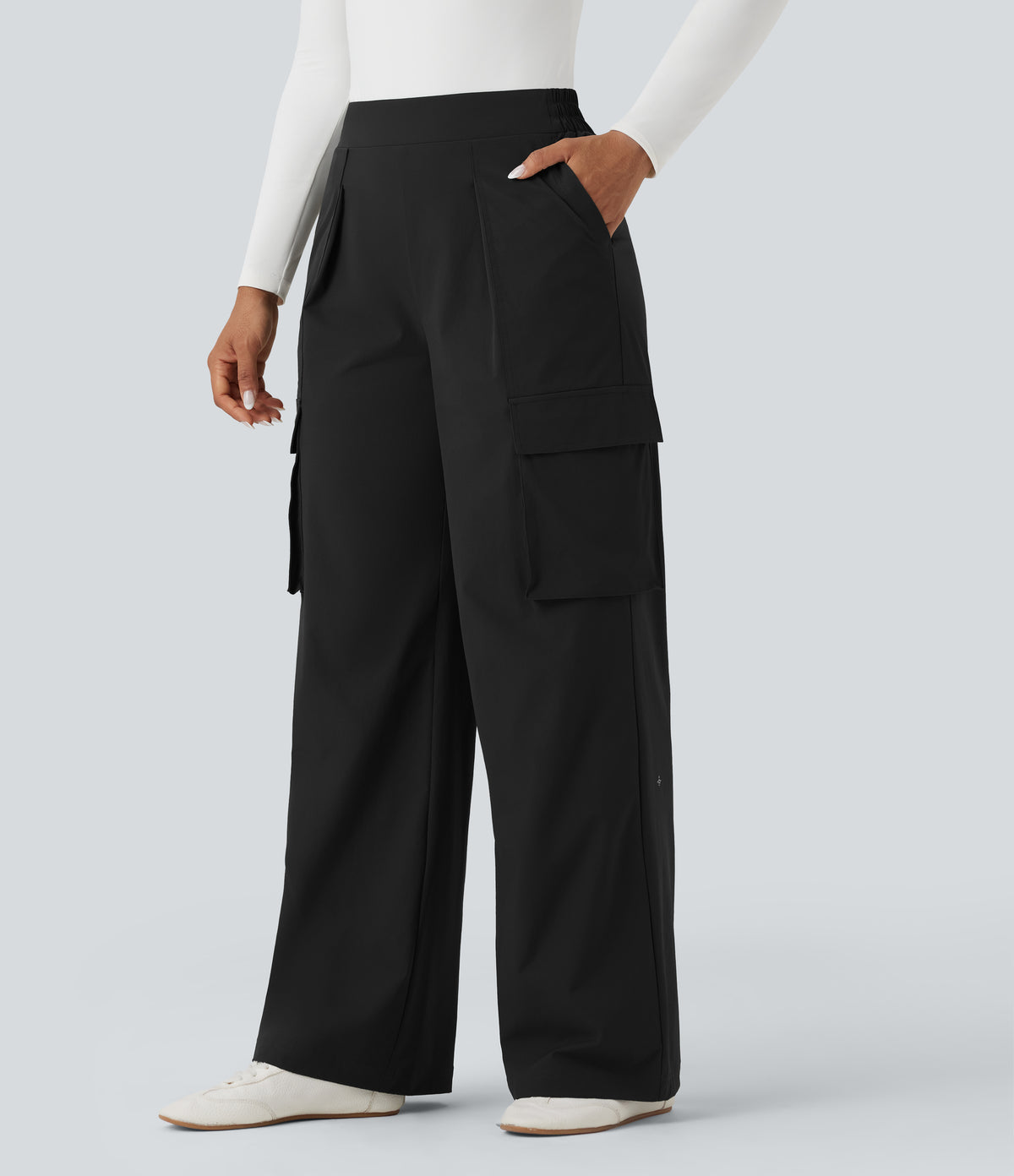 High Waisted Wide Leg Travel Pants with Pockets