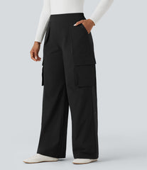 High Waisted Wide Leg Travel Pants with Pockets