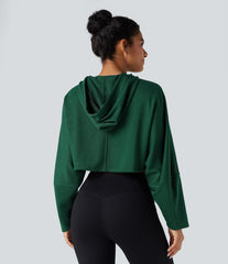 Hooded Dropped Shoulder Cropped Relaxed Casual Sweatshirt