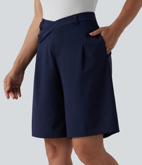 Asymmetric Mid Rise Waffle Work Bermuda Shorts 10'' with Pockets