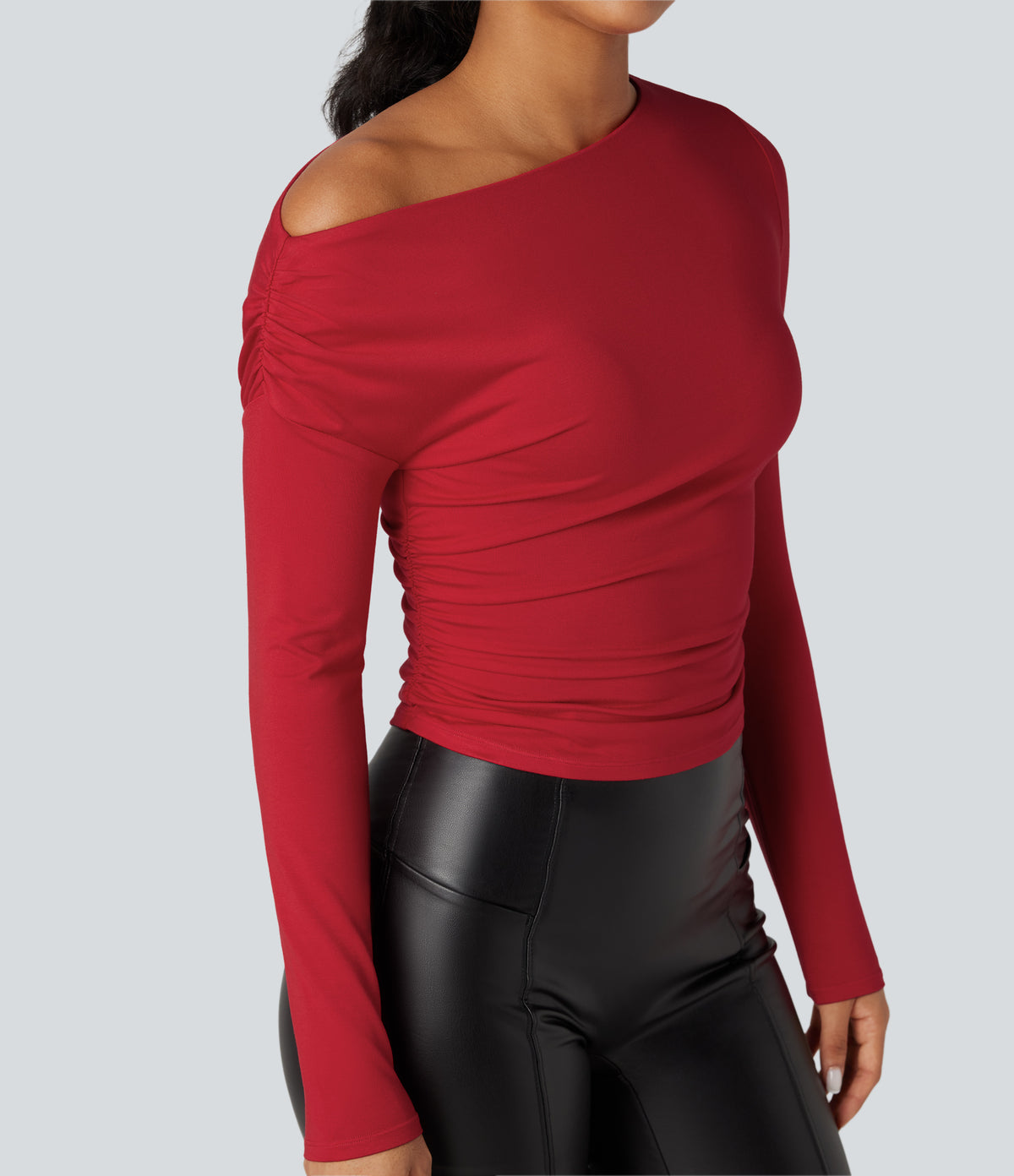 One-shoulder Long Sleeve Ruched Casual Top