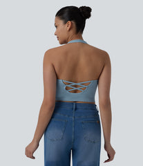OneForm Seamless Flow Halter Cropped Casual Tank Top