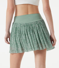Mid Rise Leopard Mesh Mini 2-in-1 Workout Flowy Skirt with Pocket