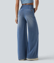 Halara Flex™ Crossover High Waisted Tummy Control Wide Leg Casual Jeans with Pockets
