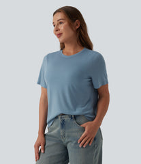 Round Neck Short Sleeve Relaxed Casual Wool-Blend T-Shirt