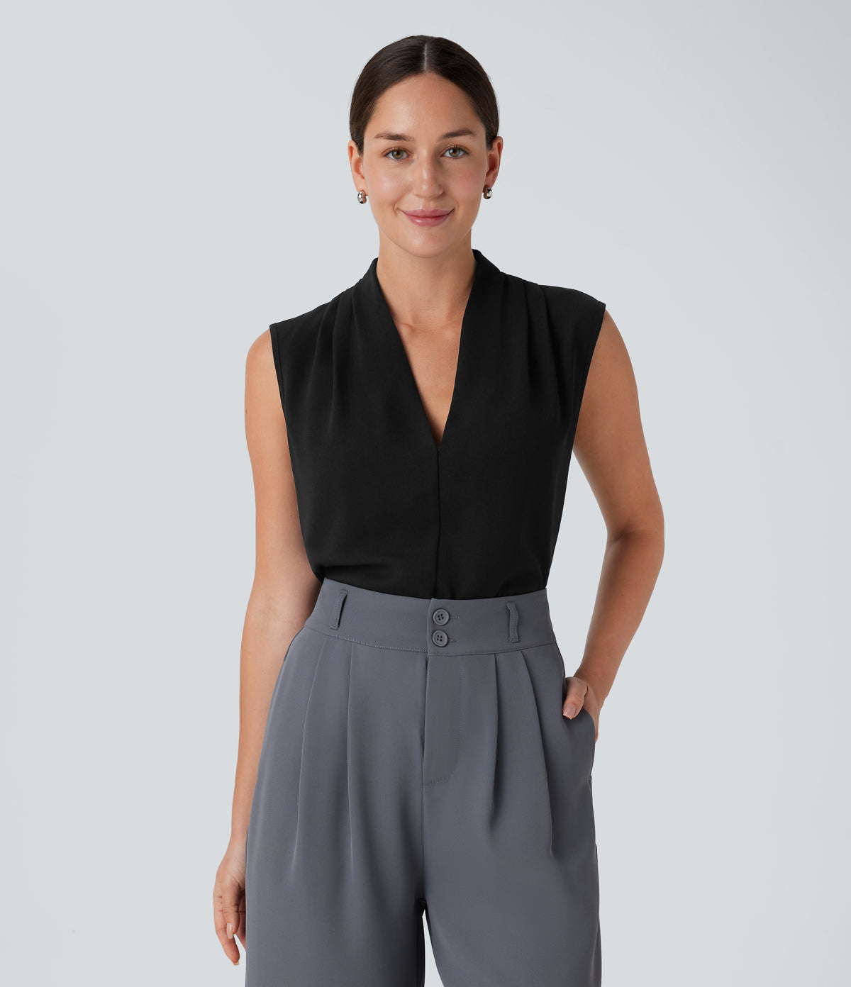 V Neck Sleeveless Work Blouse