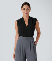 V Neck Sleeveless Work Blouse