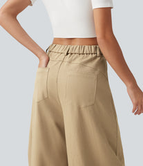 Mid Rise Casual Barrel Leg Pants with Pockets