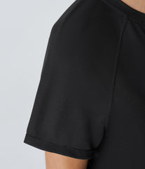 Raglan Sleeve Solid Cropped Waffle Casual Tee