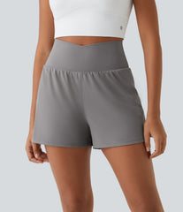 High Waisted Crossover Pocket 2-in-1 Casual Shorts