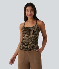Racerback Built-in Bra Leopard Print Casual Tank Top