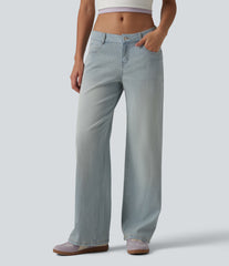 Halara Flex™ Low Rise Straight Leg Washed Casual Jeans with Pockets