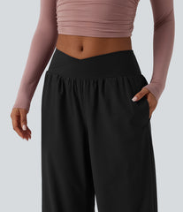 Crossover Low Rise Casual Baggy Pants with Pockets
