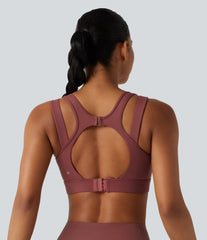 High Support V-neck Backless Adjustable Buckle Non-Removable Pad Running Sports Bra