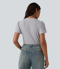 V Neck Short Sleeve Casual Top