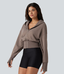 Hooded Raglan Long Sleeve Thumb Hole Casual Sweatshirt