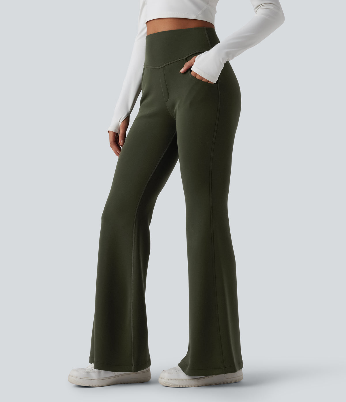 High Waisted Casual Flare Pants with Pockets
