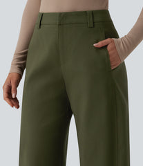 Mid Rise Work Barrel Leg Pants with Pockets