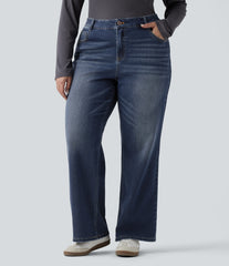 Halara Flex™ Low Rise Washed Casual Bootcut Plus Size Jeans with Pockets