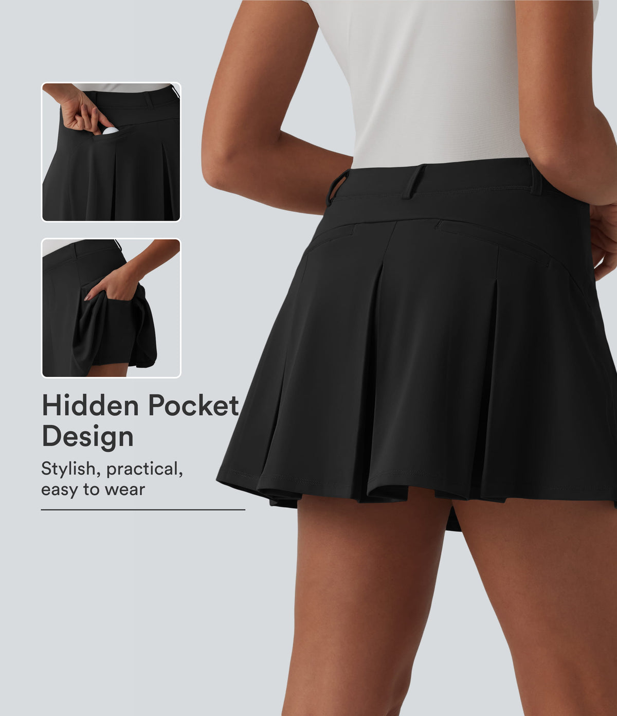 DayStretch Asymmetric Mid Rise 2-in-1 Pleated Mini Golf Skirt with Pockets