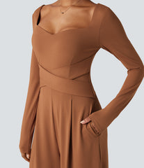 U Back Long Sleeve Casual Jumpsuit with Pockets-Easy Peezy Edition