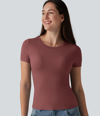 Scoop Neck Short Sleeve Built-in Bra Casual T-Shirt B-DD Cups