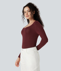 U-Neck Long Sleeve Wool-Blend Casual Sweater